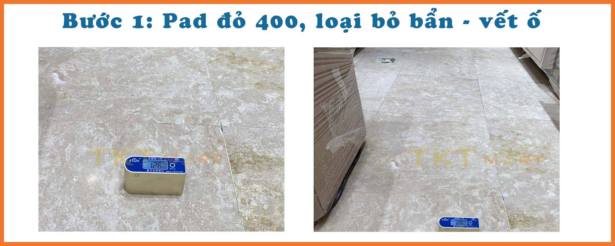 Hình ảnh: Pad đỏ 400 loại bỏ các vết ố bẩn, xước của sàn Marble