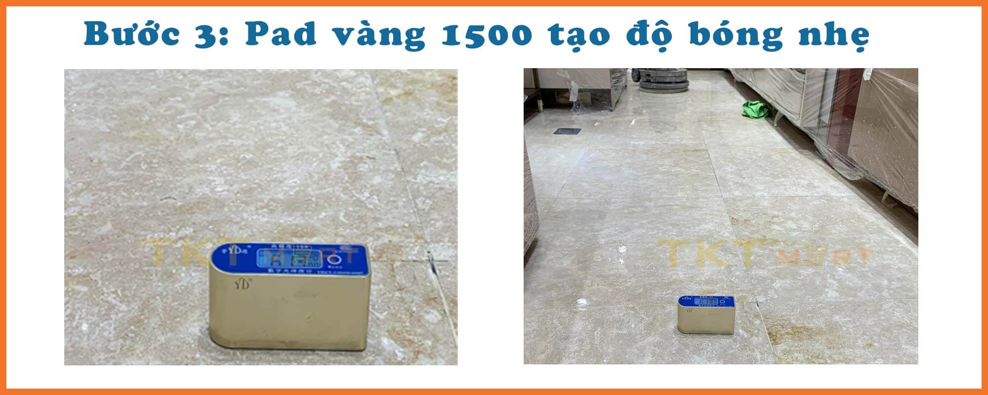 Hình ảnh: Pad vàng 1500 tạo độ bóng nhẹ cho sàn đá Marble