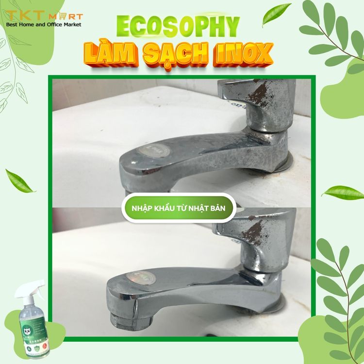 Hình ảnh: Vòi nước trước và sau khi làm sạch bằng dung dịch tẩy rửa đa năng Ecosophy