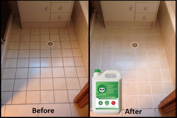 Tẩy trắng ron gạch sàn bằng nước tẩy rửa nhà vệ sinh của Nhật