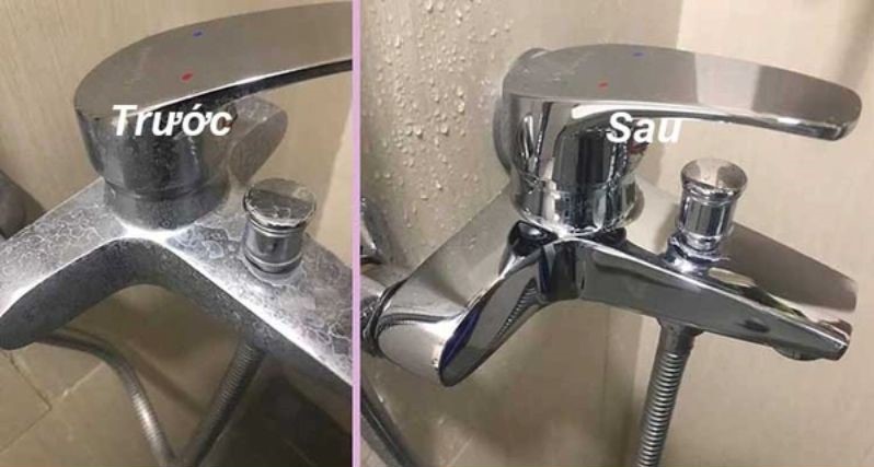 Hình ảnh: Trước và sau khi tẩy rửa vòi xả nước nhà vệ sinh