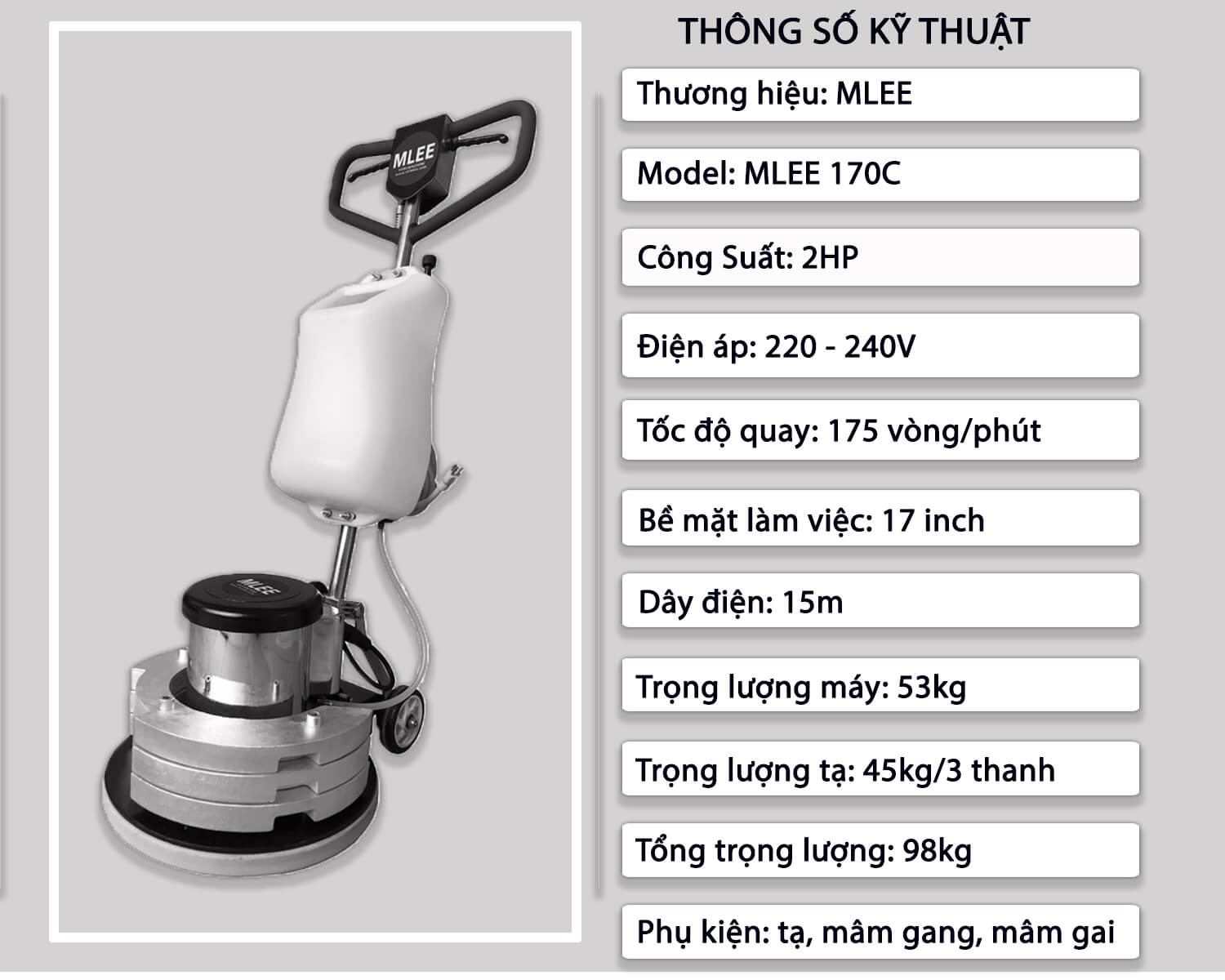 thông số kỹ thuật máy mài sàn MLEE